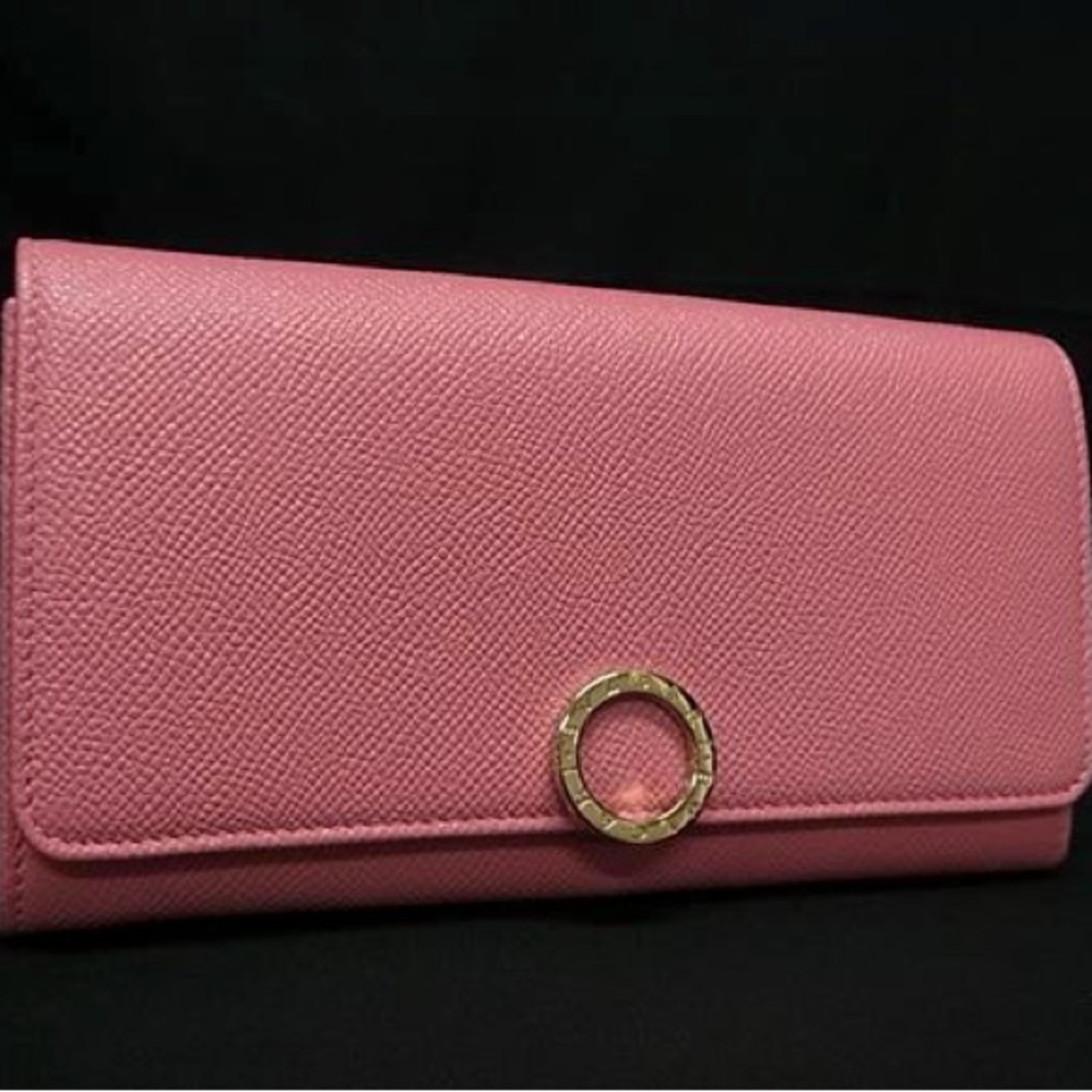 Like new!! BVLGARI Leather Bi-fold Long Wallet